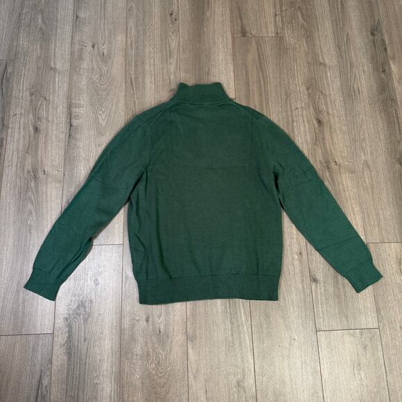 J.Crew Cotton Half-zip Sweater Mens L Green Pullover Ribbed Trim Leather Zipper - Picture 5 of 8